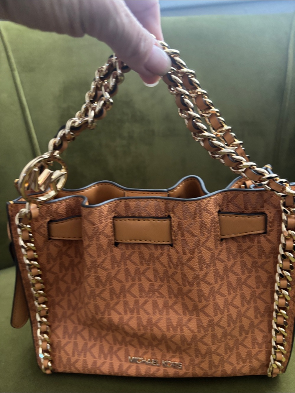 Michael Kors cider color MK Logo Chain-Trim Shoulder Bag - Picture 5 of 11